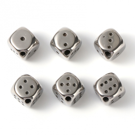 Picture of Stainless Steel Beads Dice Silver Tone 10mm x 9mm, Hole: Approx 1.9mm, 2 PCs