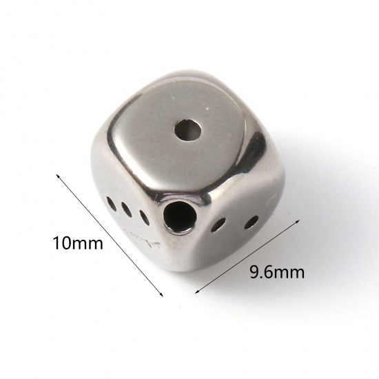 Picture of Stainless Steel Beads Dice Silver Tone 10mm x 9mm, Hole: Approx 1.9mm, 2 PCs