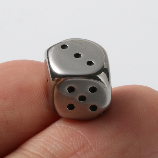 Picture of Stainless Steel Beads Dice Silver Tone 10mm x 9mm, Hole: Approx 1.9mm, 2 PCs