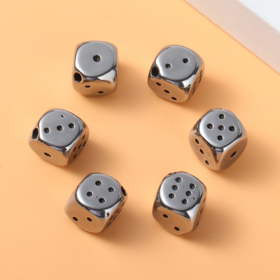 Picture of Stainless Steel Beads Dice Silver Tone 10mm x 9mm, Hole: Approx 1.9mm, 2 PCs