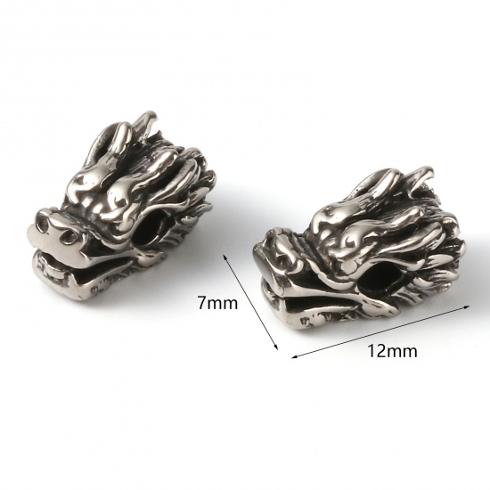 Picture of Stainless Steel Beads Dragon Gunmetal 12mm x 7mm, Hole: Approx 2.4mm, 2 PCs