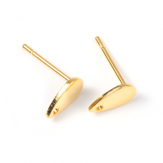 Picture of 304 Stainless Steel Ear Post Stud Earrings Drop Gold Plated With Loop 8mm x 5mm, Post/ Wire Size: (20 gauge), 30 PCs