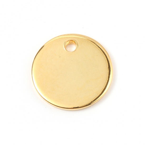 Picture of Stainless Steel Blank Stamping Tags Charms Round Gold Plated Roller Burnishing 12mm Dia., 10 PCs