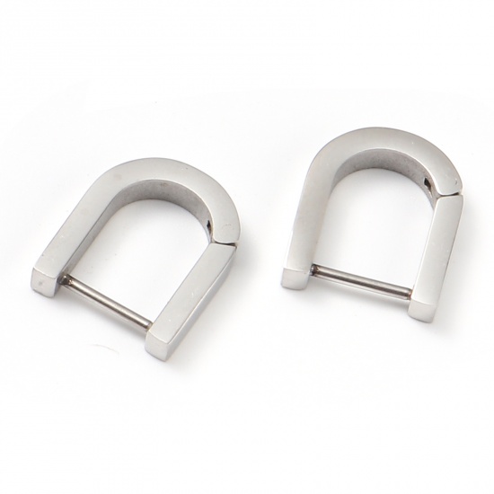 Picture of Stainless Steel Hoop Earrings Silver Tone Arched 15mm x 12mm, Post/ Wire Size: (19 gauge), 1 Pair