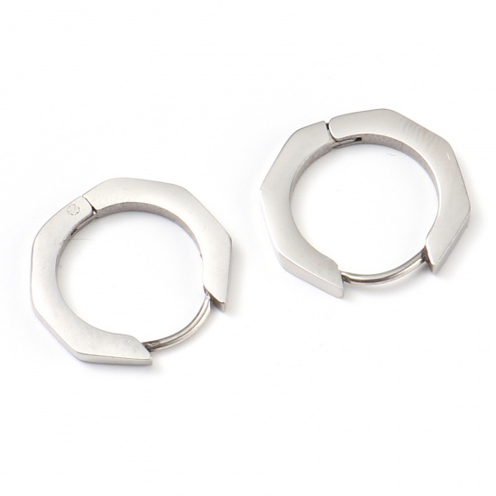 Picture of Stainless Steel Hoop Earrings Silver Tone Geometric 17mm x 16mm, Post/ Wire Size: (19 gauge), 1 Pair
