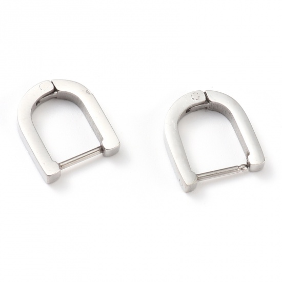 Picture of Stainless Steel Hoop Earrings Silver Tone Arched 13mm x 11mm, Post/ Wire Size: (19 gauge), 1 Pair