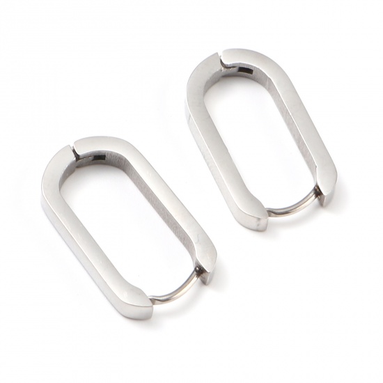 Picture of Stainless Steel Hoop Earrings Silver Tone Oval 21mm x 12mm, Post/ Wire Size: (19 gauge), 1 Pair