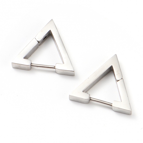 Picture of Stainless Steel Hoop Earrings Silver Tone Triangle 18mm x 16mm, Post/ Wire Size: (19 gauge), 1 P=air