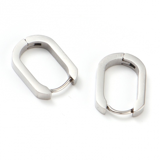 Picture of Stainless Steel Hoop Earrings Silver Tone Oval 17mm x 12mm, Post/ Wire Size: (19 gauge), 1 P=air