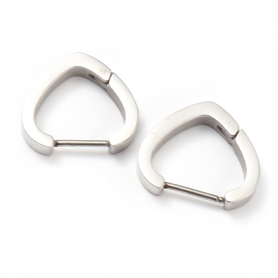 Picture of Stainless Steel Valentine's Day Hoop Earrings Silver Tone Heart 16mm x 14mm, Post/ Wire Size: (19 gauge), 1 Pair