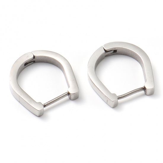 Picture of Stainless Steel Hoop Earrings Silver Tone Geometric 16mm x 15mm, Post/ Wire Size: (19 gauge), 1 Pair
