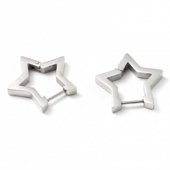 Picture of Stainless Steel Galaxy Hoop Earrings Silver Tone Star 21mm x 20mm, Post/ Wire Size: (19 gauge), 1 Pair