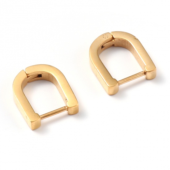 Picture of Stainless Steel Hoop Earrings Gold Plated Arched 13mm x 11mm, Post/ Wire Size: (19 gauge), 1 Pair