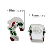Picture of Zinc Metal Alloy European Style Large Hole Charm Beads Christmas Candy Cane Silver Plated Holly Leaf Pattern Red & Green Enamel About 13mm( 4/8") x 10mm( 3/8"), Hole: Approx 4.7mm, 5 PCs