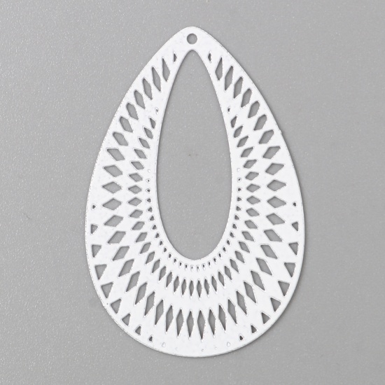 Picture of Iron Based Alloy Filigree Stamping Pendants Drop White Filigree Painted 4.1cm x 2.7cm, 10 PCs