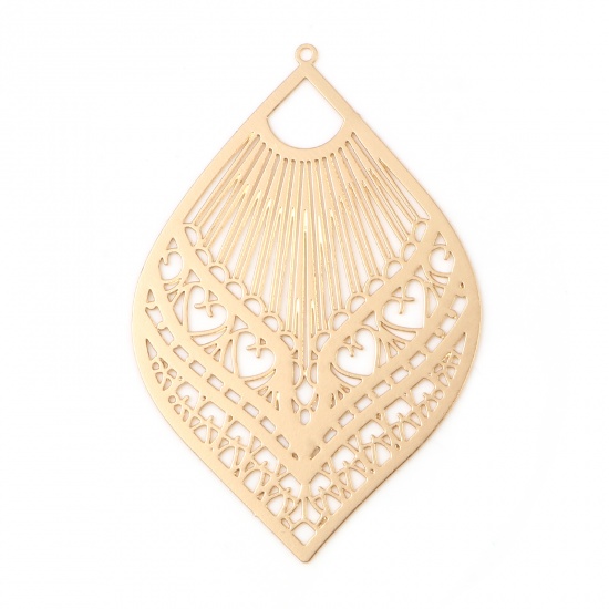 Picture of Iron Based Alloy Filigree Stamping Pendants Leaf KC Gold Plated Filigree 5.9cm x 3.9cm, 10 PCs