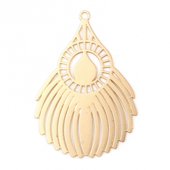 Picture of Iron Based Alloy Filigree Stamping Pendants Fan-shaped KC Gold Plated 4.5cm x 3.1cm, 10 PCs