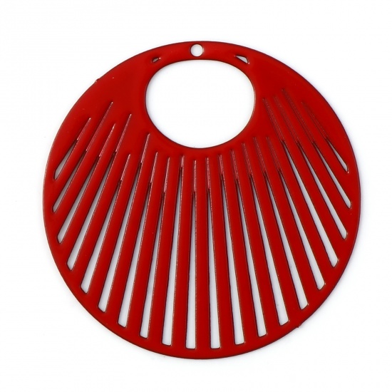 Picture of Iron Based Alloy Filigree Stamping Pendants Round Red Stripe Painted 3.1cm Dia., 10 PCs