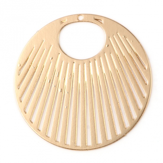 Picture of Iron Based Alloy Filigree Stamping Pendants Round KC Gold Plated Stripe 3.1cm Dia., 10 PCs