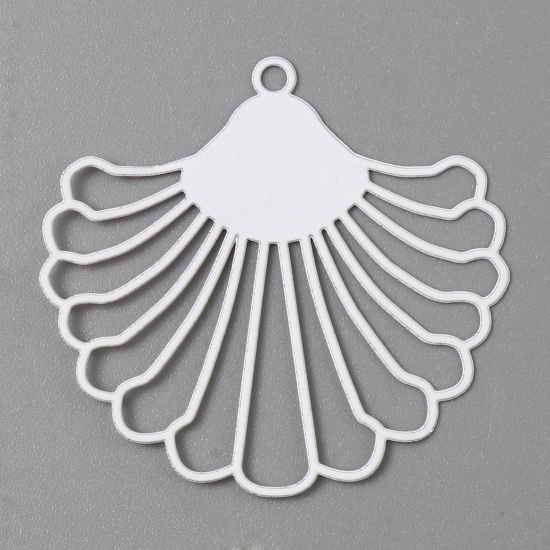 Picture of Iron Based Alloy Filigree Stamping Pendants Fan-shaped White Painted 3.9cm x 3.7cm, 10 PCs