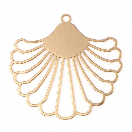 Picture of Iron Based Alloy Filigree Stamping Pendants Fan-shaped KC Gold Plated 3.9cm x 3.7cm, 10 PCs