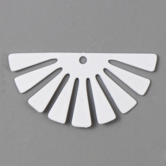Picture of Iron Based Alloy Filigree Stamping Pendants Half Round White Stripe Painted 3.5cm x 1.8cm, 20 PCs