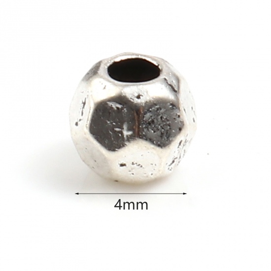 Immagine di Lega di Zinco Perline Tondo Argento Antico Sezione Circa 4mm Dia, Foro:Circa 1.4mm, 500 Pz