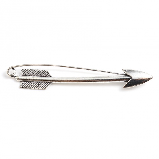 Picture of Zinc Based Alloy Pin Brooches Findings Arrow Antique Silver Color 9cm x 1.4cm, 2 PCs