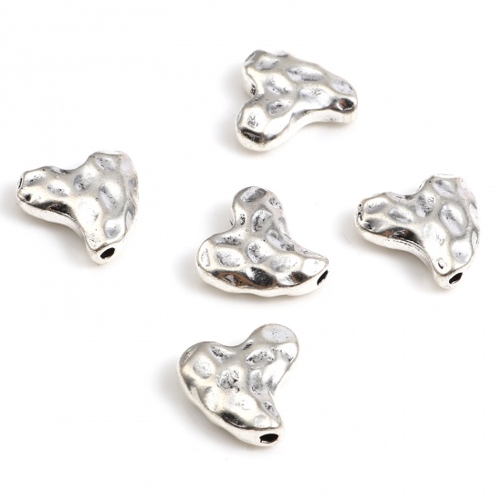 Picture of Zinc Based Alloy Valentine's Day Spacer Beads Twist Antique Silver Color Heart About 13mm x 13mm, Hole: Approx 1.2mm, 20 PCs