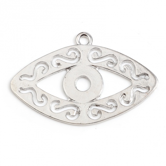 Picture of Zinc Based Alloy Religious Pendants Eye Silver Tone Filigree 51mm x 34mm, 5 PCs
