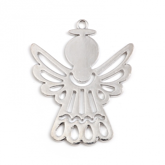 Picture of Zinc Based Alloy Religious Pendants Angel Silver Tone 57mm x 47mm, 2 PCs