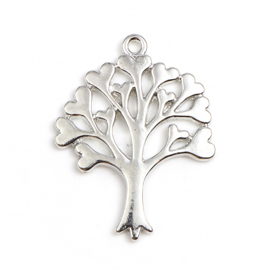 Picture of Zinc Based Alloy Pendants Heart Silver Tone Tree of Life 33mm x 25mm, 20 PCs