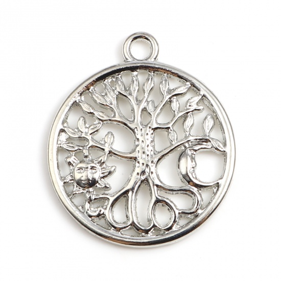 Picture of Zinc Based Alloy Charms Round Silver Tone Tree of Life 29mm x 25mm, 20 PCs