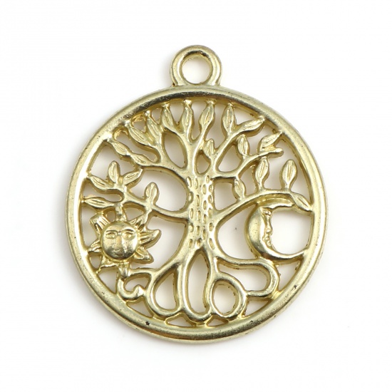 Picture of Zinc Based Alloy Charms Round Gold Plated Tree of Life 29mm x 25mm, 20 PCs
