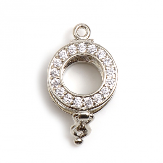 Bild von Kupfer Wunsch Perlenkäfig Schmuck Charms Rund Silberfarbe Transparent Strass Zum Öffnen (Für Perlengröße: 10mm) 20mm x 13mm, 1 Stück