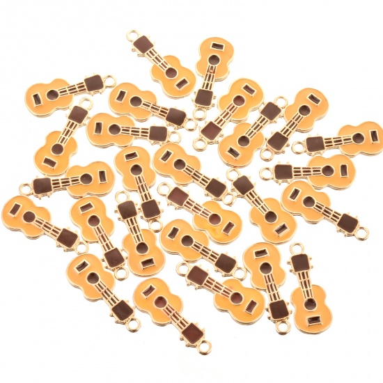 Picture of Zinc Based Alloy Charms Guitar Musical Instrument Gold Plated Yellow Enamel 23mm x 9mm, 10 PCs