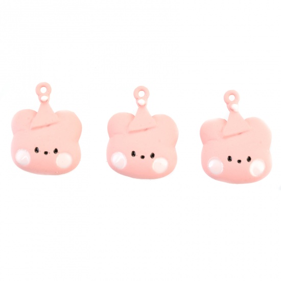 Picture of Zinc Based Alloy Charms Rabbit Animal Pink Painted 19mm x 14mm, 10 PCs