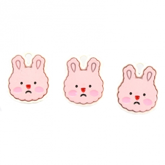 Picture of Zinc Based Alloy Charms Rabbit Animal Pink Painted 17mm x 15mm, 10 PCs