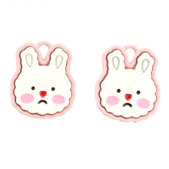 Picture of Zinc Based Alloy Charms Rabbit Animal White Painted 17mm x 15mm, 10 PCs