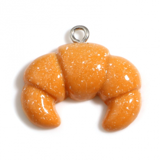 Picture of Resin Charms Bread Silver Tone Orange 23mm x 21mm, 10 PCs