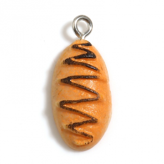 Picture of Resin Charms Bread Silver Tone Orange 24mm x 11mm - 23mm x 10mm, 10 PCs