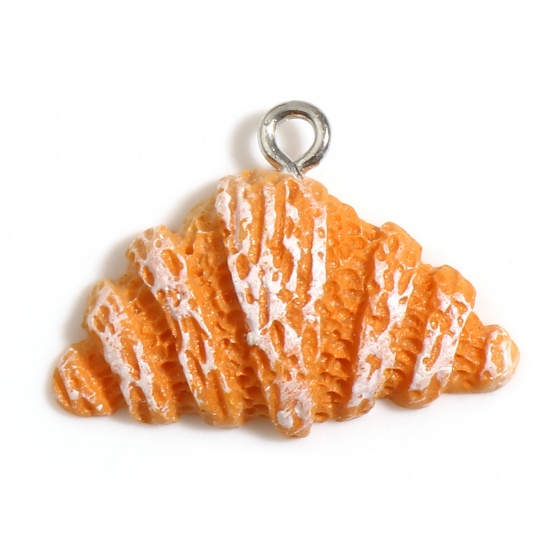 Picture of Resin Charms Bread Silver Tone Orange 25mm x 19mm, 10 PCs