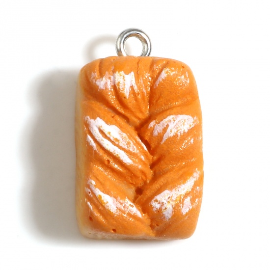 Picture of Resin Charms Bread Silver Tone Orange 22mm x 13mm - 21mm x 12mm, 10 PCs