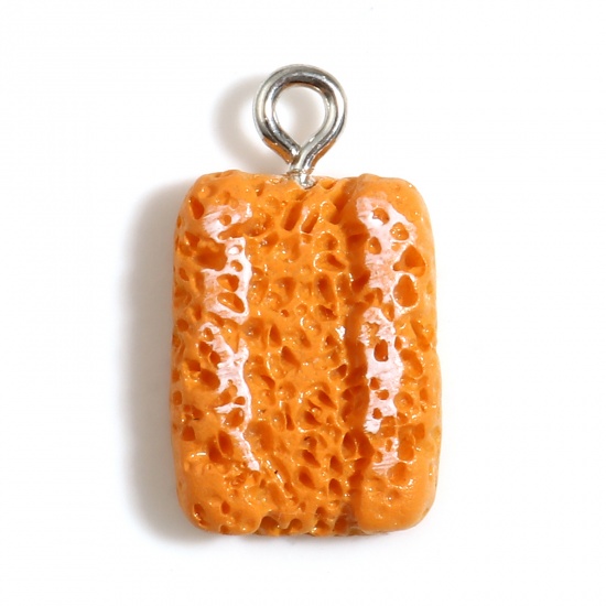 Picture of Resin Charms Bread Silver Tone Orange 20mm x 11mm, 10 PCs