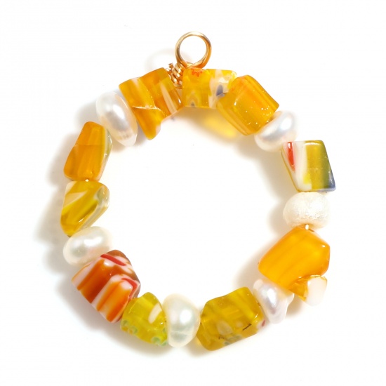 Picture of Lampwork Glass Charms Irregular Gold Plated Orange 28mm x 25mm, 1 Piece