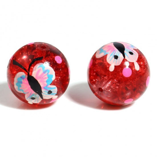 Picture of Glass Insect Hand-painted Beads Round Coffee Butterfly About 18mm Dia, Hole: Approx 1.8mm, 2 PCs