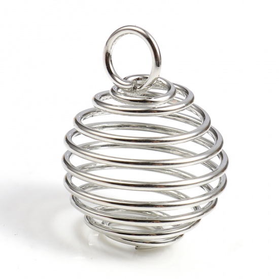 Picture of Iron Based Alloy Spiral Bead Cages Pendants Silver Tone 18mm x 15mm, 20 PCs