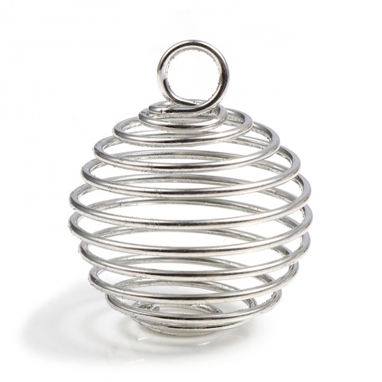 Picture of Iron Based Alloy Spiral Bead Cages Pendants Silver Tone 25mm x 19mm, 20 PCs