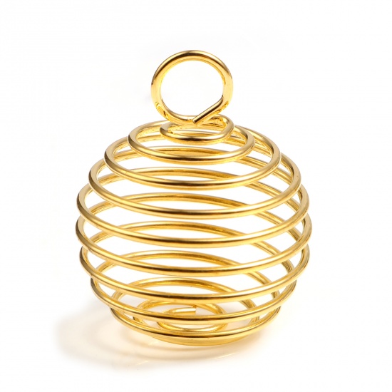 Picture of Iron Based Alloy Spiral Bead Cages Pendants Gold Plated 25mm x 19mm, 20 PCs