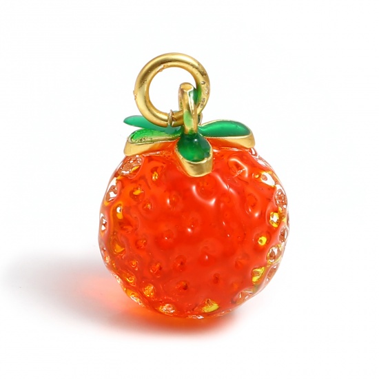 Picture of Lampwork Glass Charms Red Orange Fruit 20mm x 13mm, 2 PCs